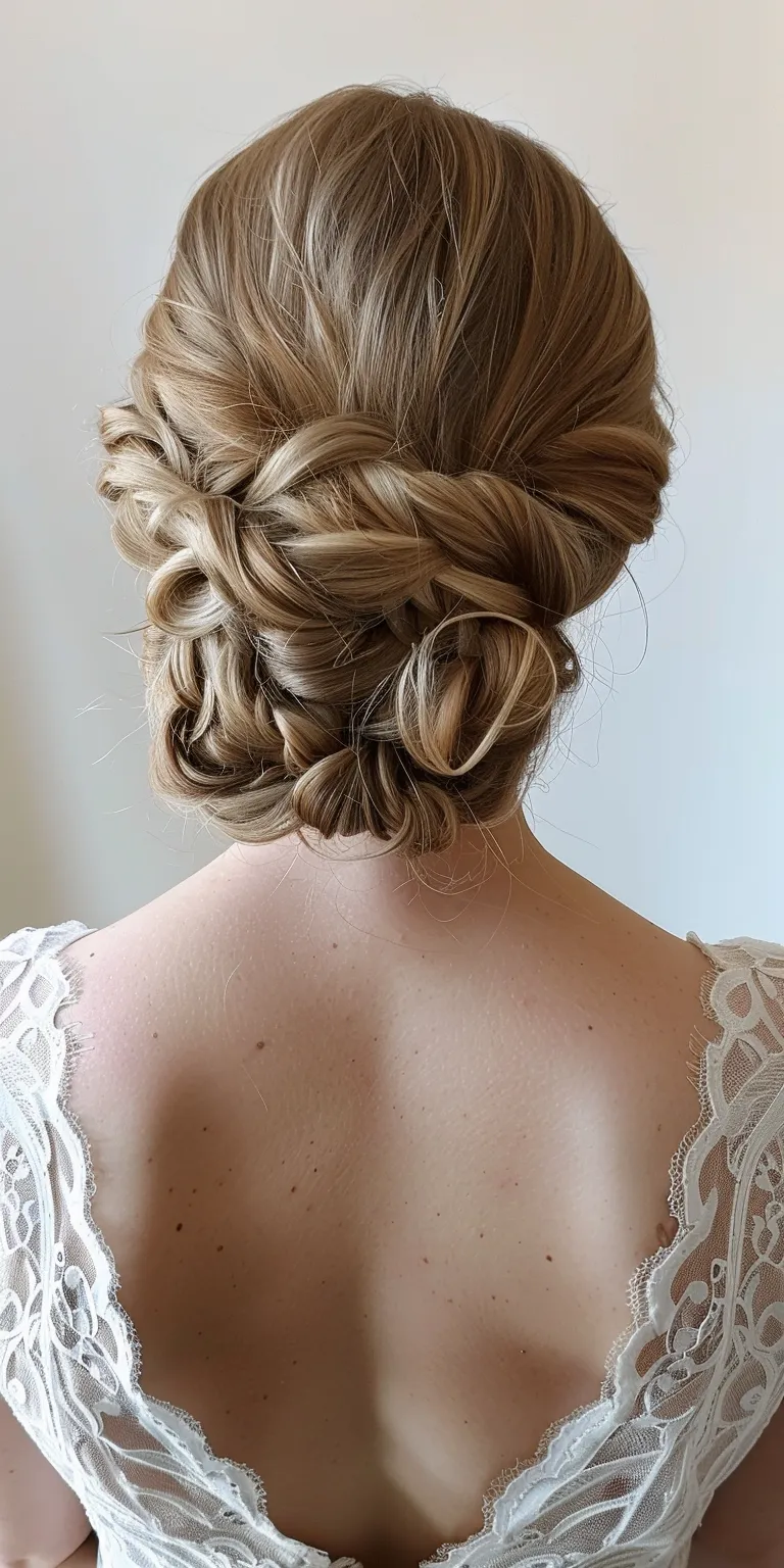 wedding hairstyles Updo, Chignon, Milkmaid braid, Ballerina bun, Waterfall braids