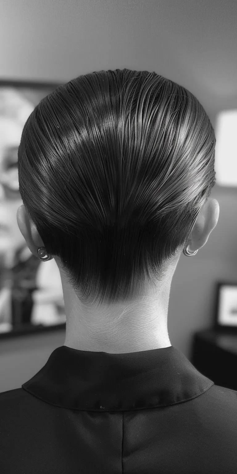 slick back Chignon, Asymmetric cut, French twist, Updo, Finger wave