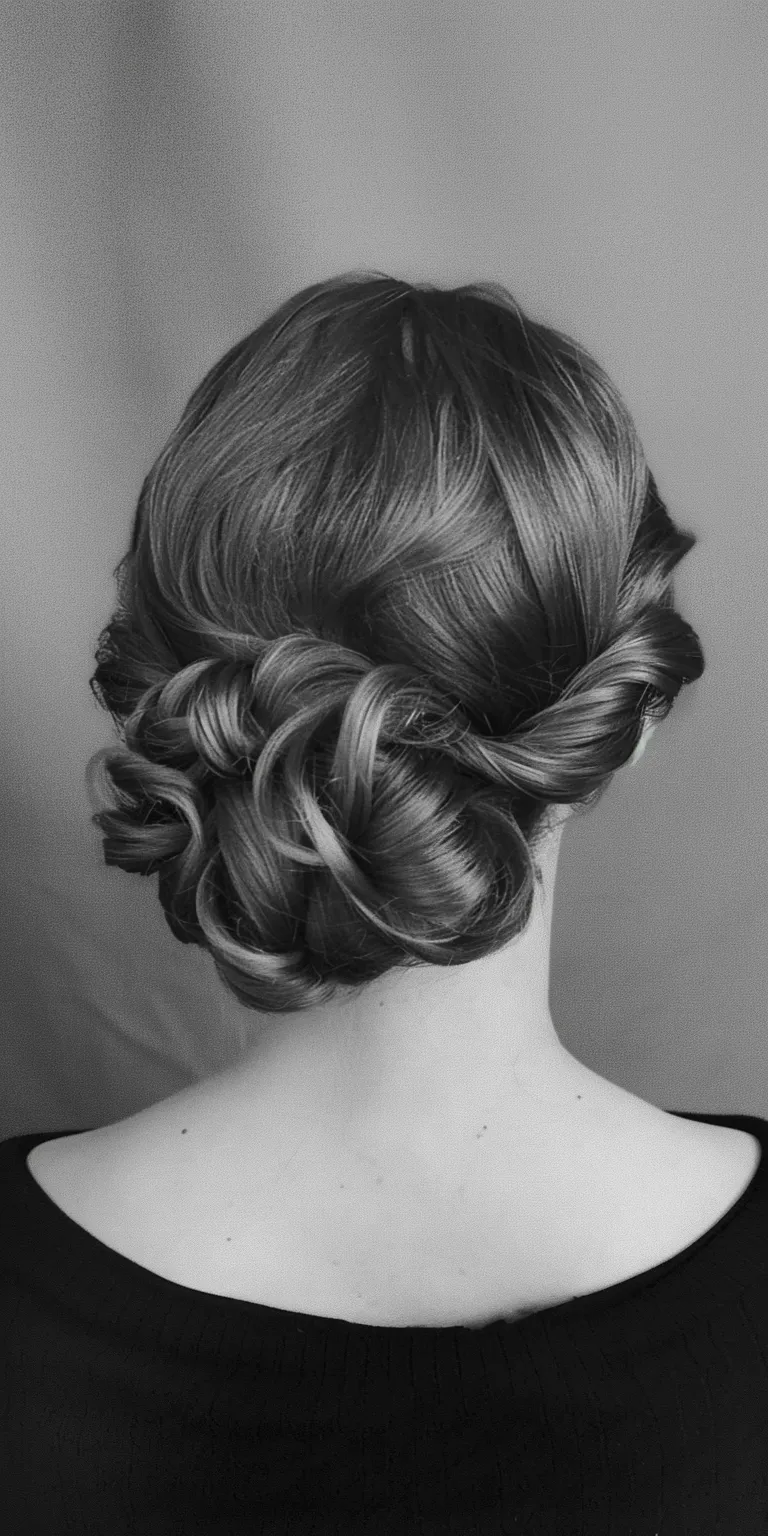 50's hairstyles Updo, Chignon, Milkmaid braid, Finger wave, French twist