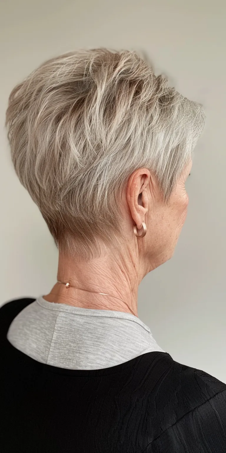 haircuts for older women with thin hair Asymmetric cut, Short brush Tonsure, Digital perm, back and sides