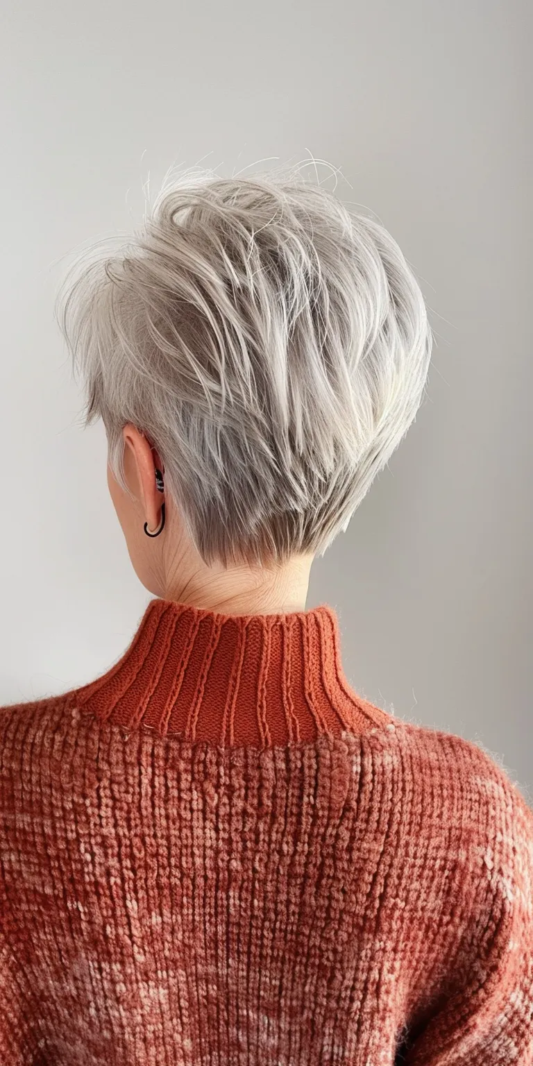 short hairstyles for older women Asymmetric cut, Short brush Pixie Pompadour, Feathered hair