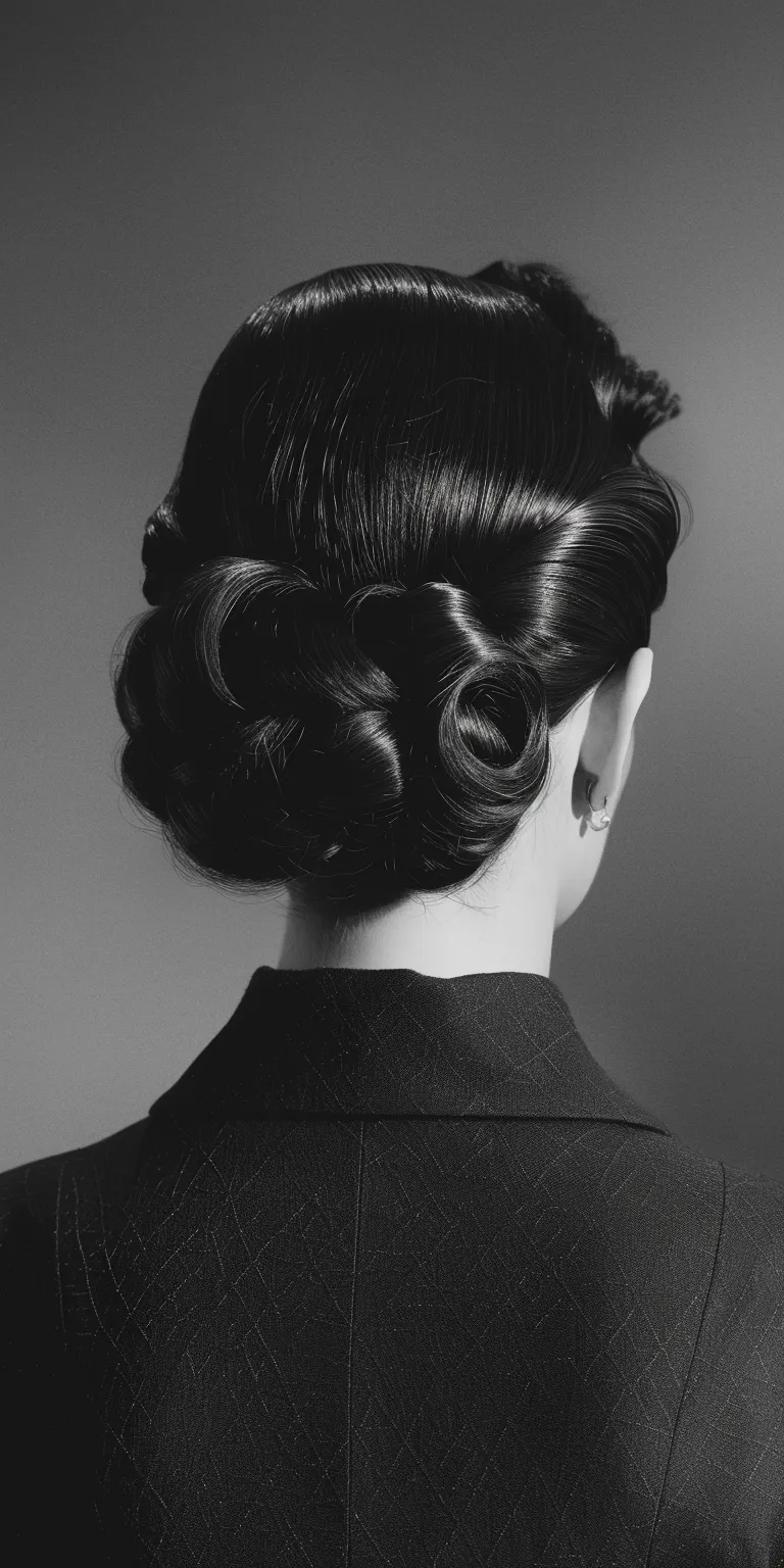 50's hairstyles Chignon, Updo, Finger wave, French twist, Japanese women's