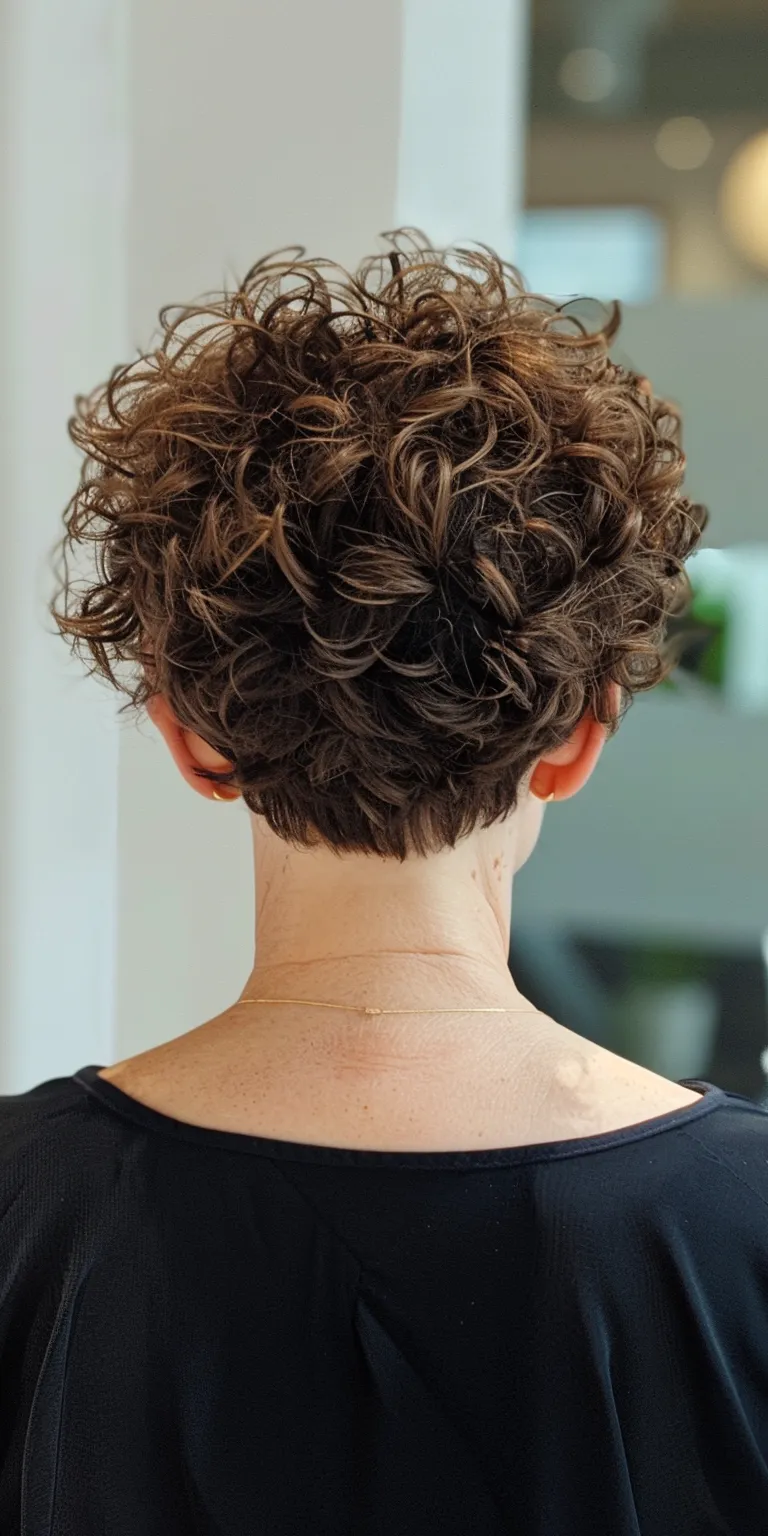 short curls Digital perm, Asymmetric cut, Short brush Professional Updo