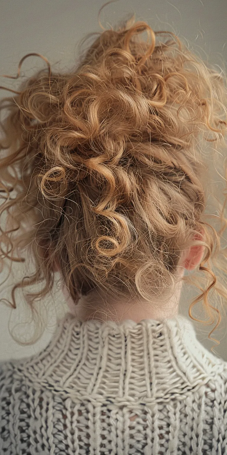 fluffy hair style Ringlets, Milkmaid braid, Digital perm, Updo, Hair crimping