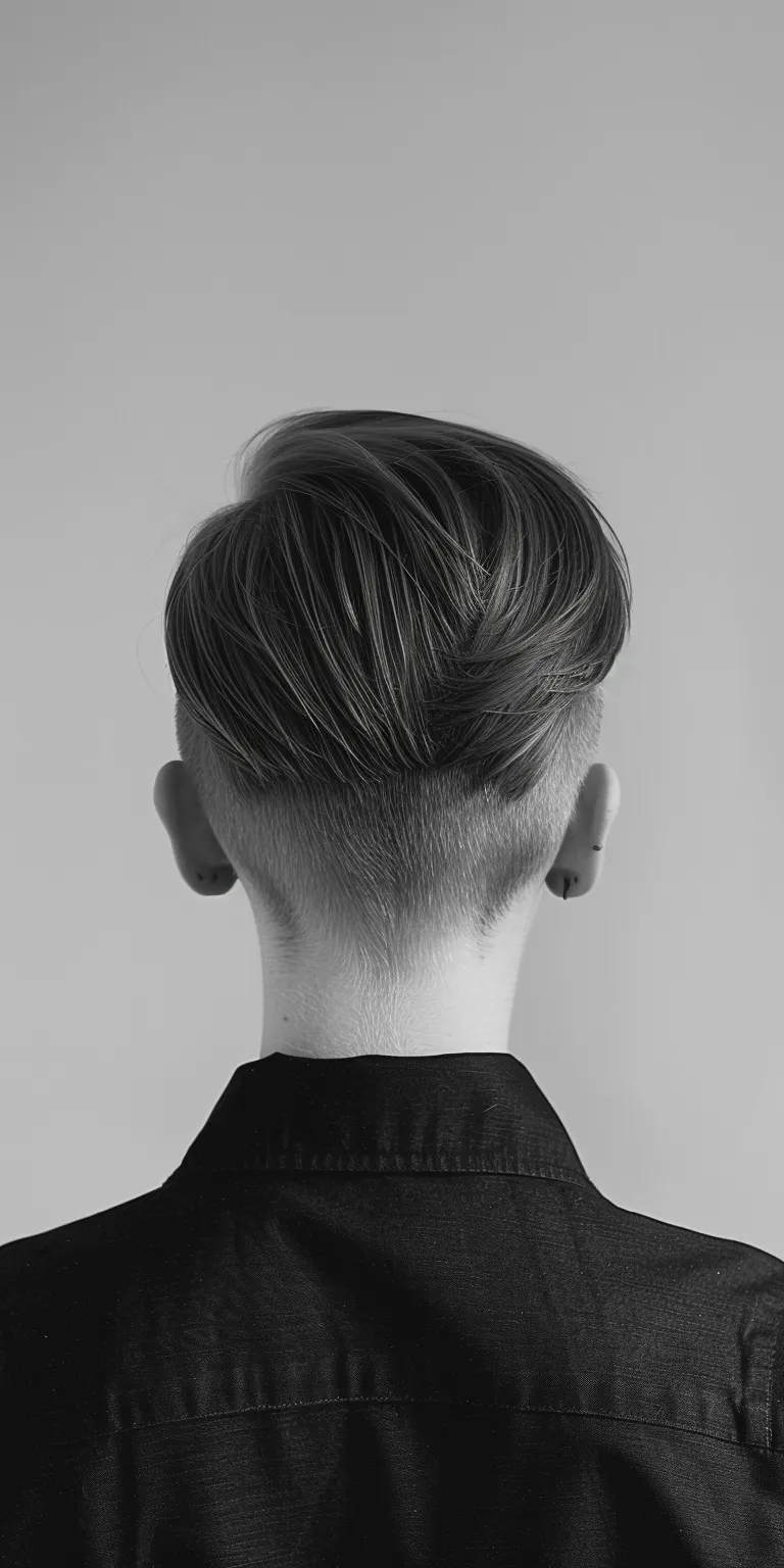 undercut slick back Pompadour, Short brush cut, Asymmetric Tonsure, and sides