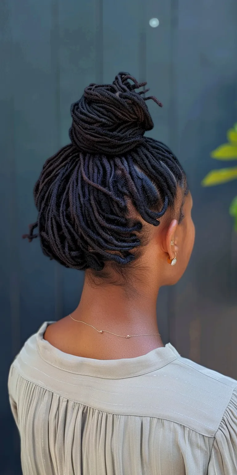 soft locs French twist, Updo, Hair twists, Chignon, Ballerina bun