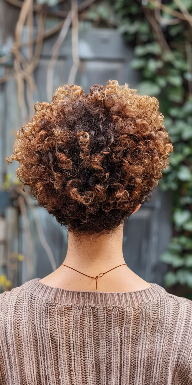 short curls Digital perm, Asymmetric cut, Kinky hair, Short brush Afro puffs