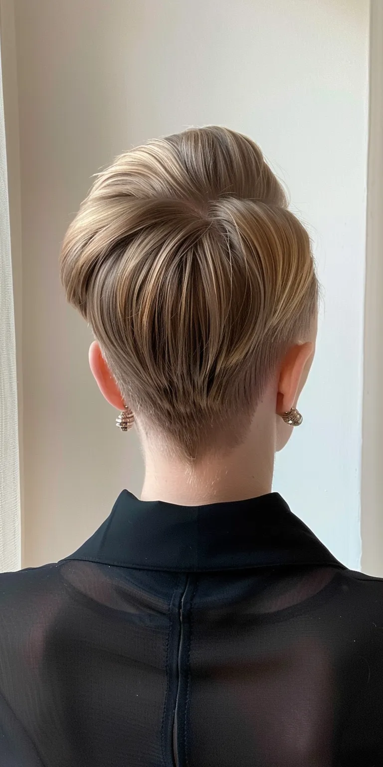 slick back undercut French twist, Updo, Chignon, Asymmetric cut, Ballerina bun