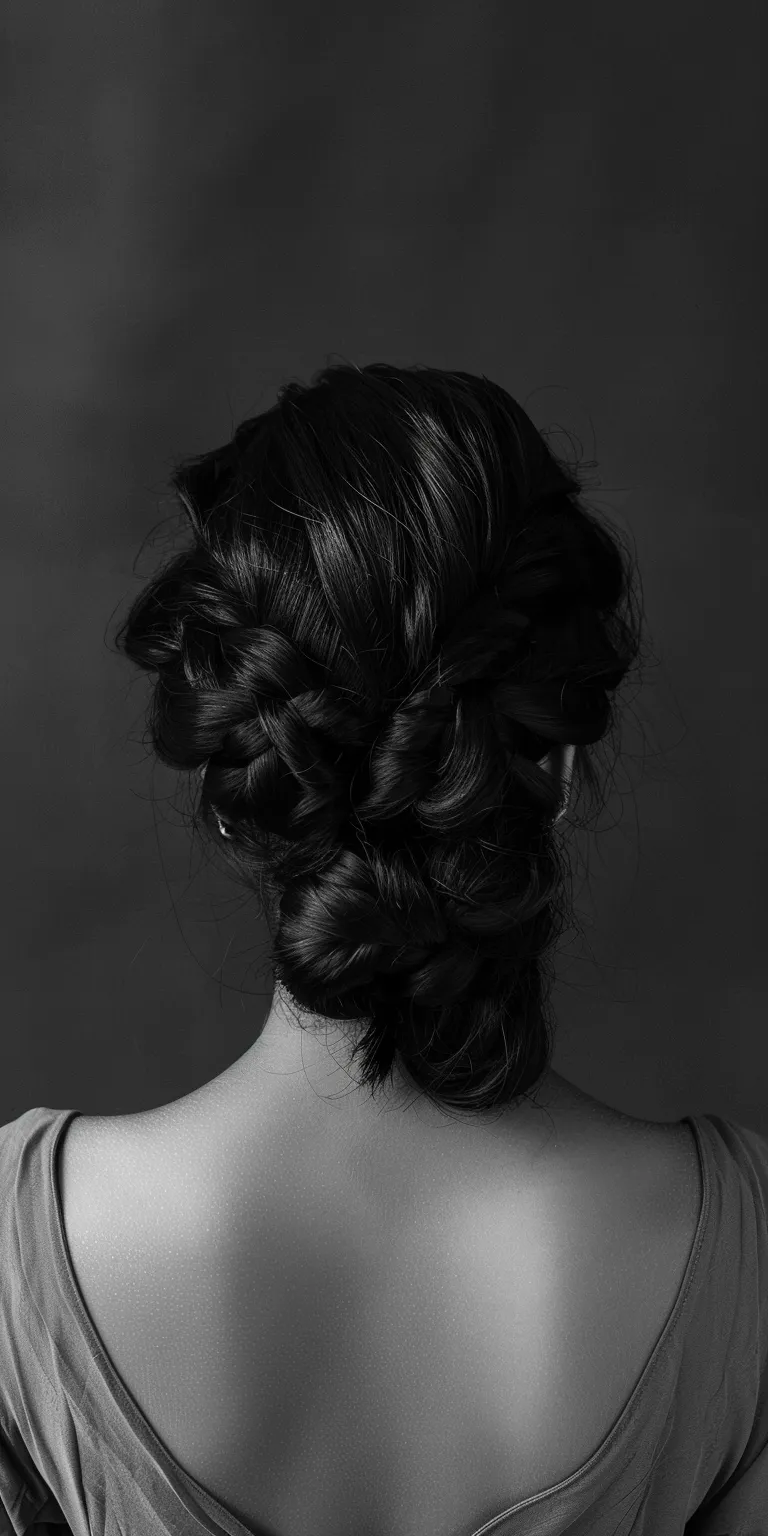 black hair styles Chignon, Milkmaid braid, Updo, French Waterfall braids