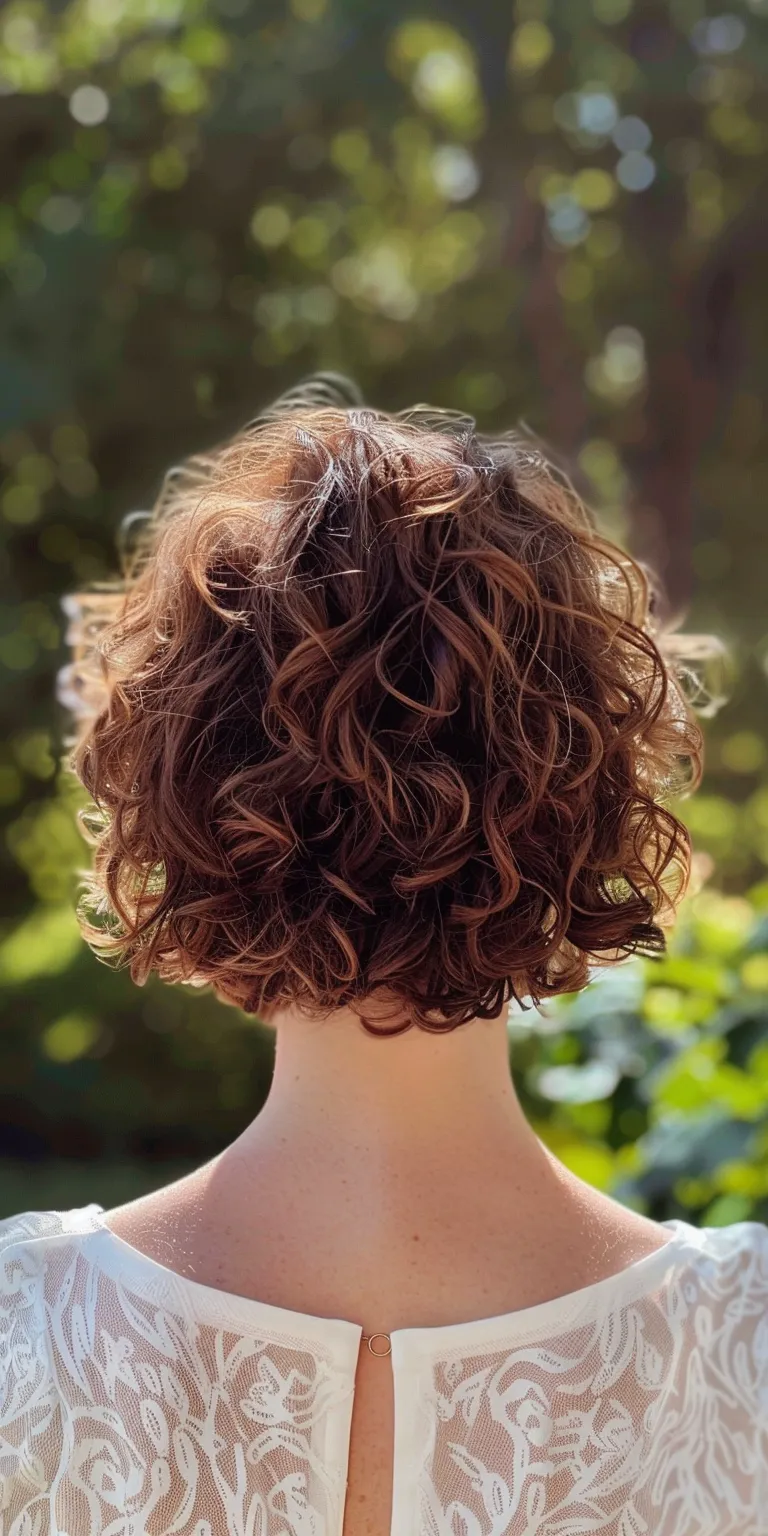 short curls Digital perm, Ringlets, Curly hair, Asymmetric cut, Updo