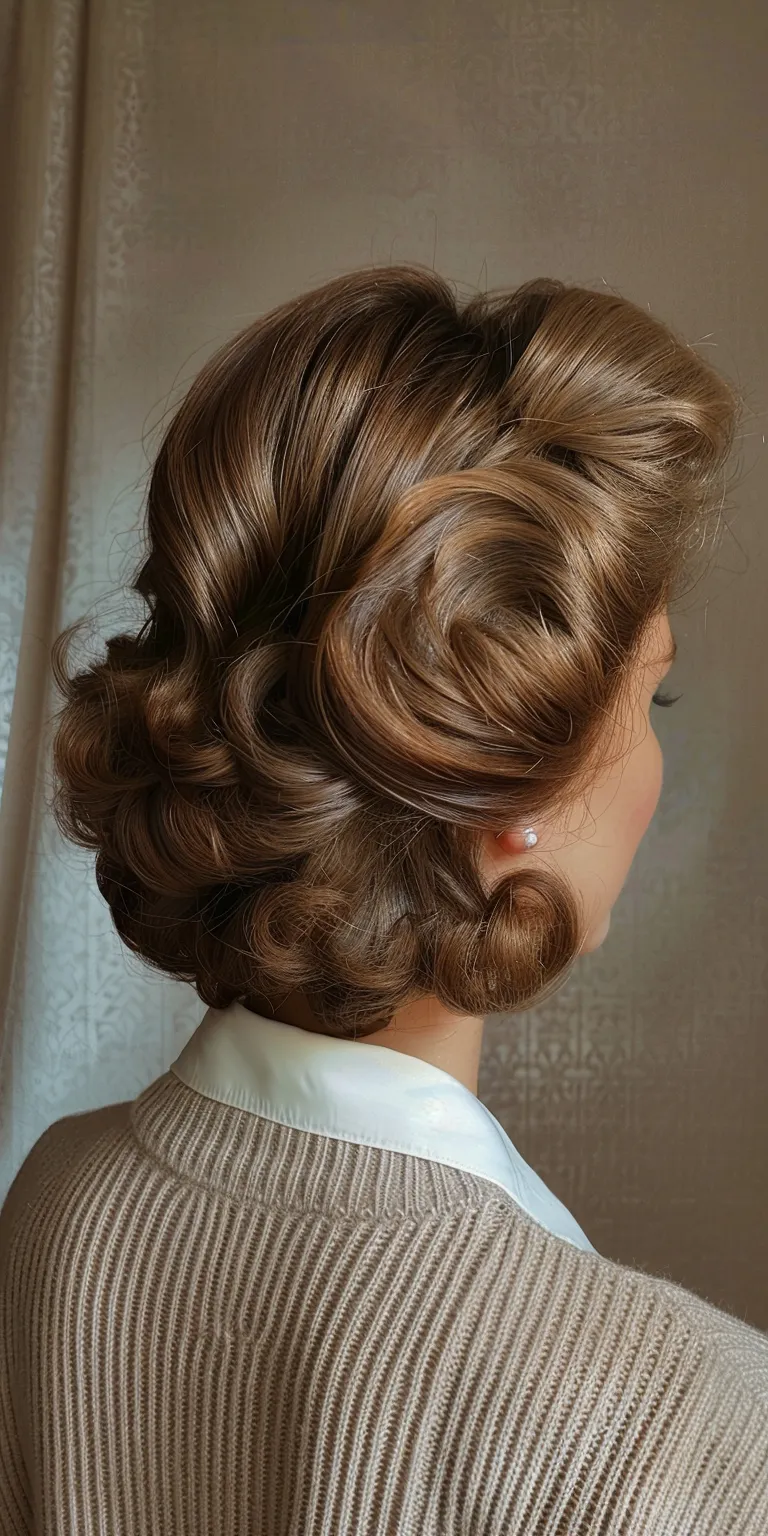 jane fonda hairstyles Updo, Chignon, Milkmaid braid, French twist, Finger wave