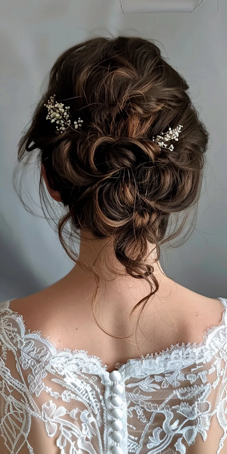 wedding hairstyles for short hair Updo, Milkmaid braid, Ballerina bun, Chignon, French twist