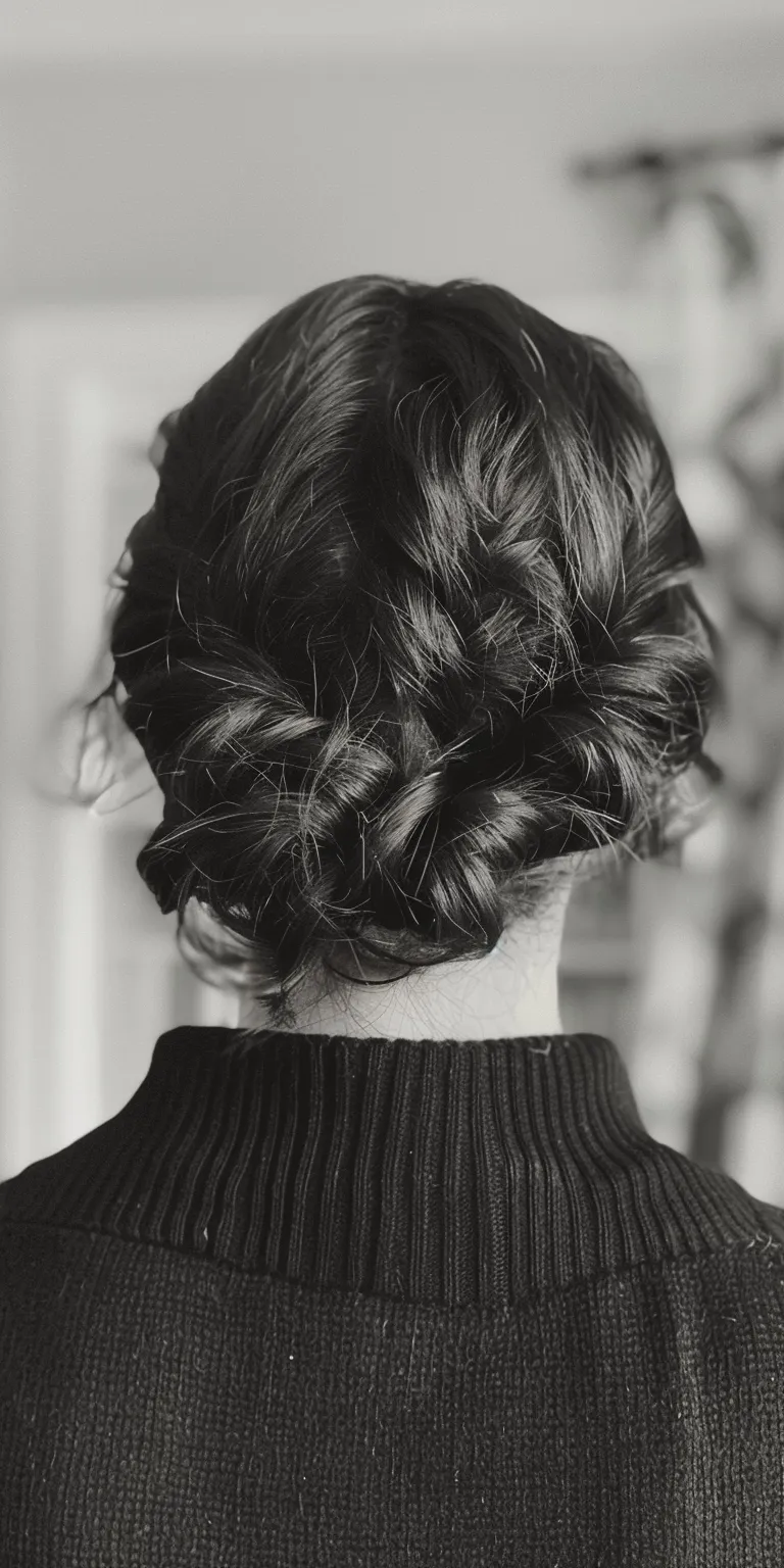 pomade Chignon, Updo, Milkmaid braid, French twist, Finger wave