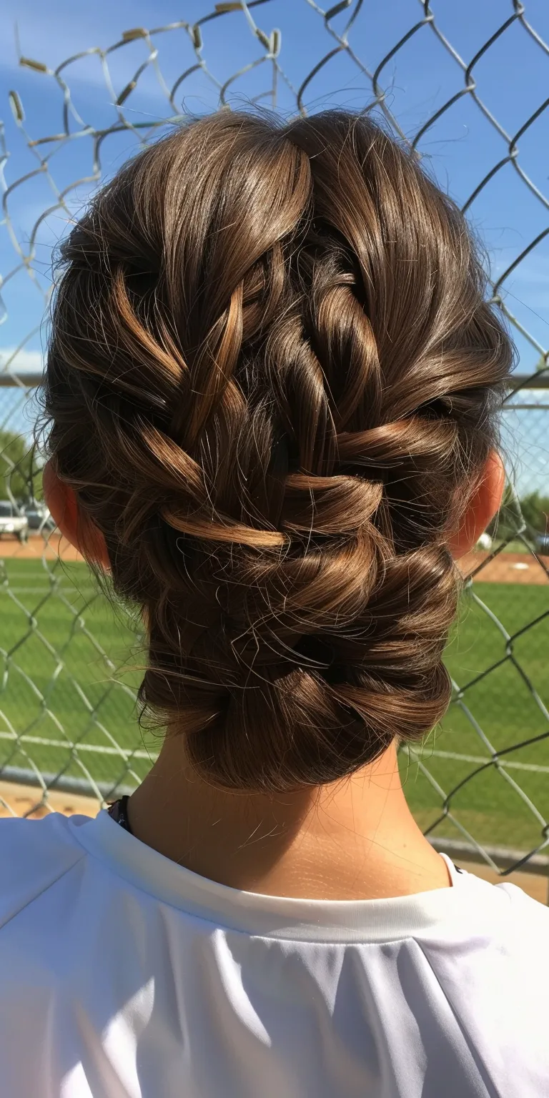 softball hairstyles French braid, Updo, Milkmaid Waterfall braids, Braid