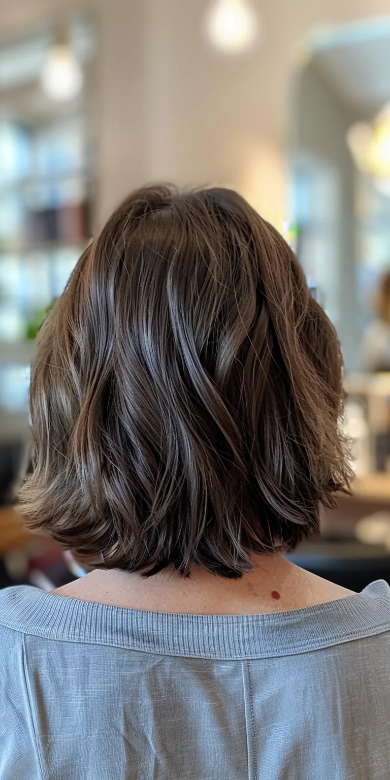 shoulder length haircuts for thick hair Bob cut, Short brush Asymmetric Digital perm, Layered