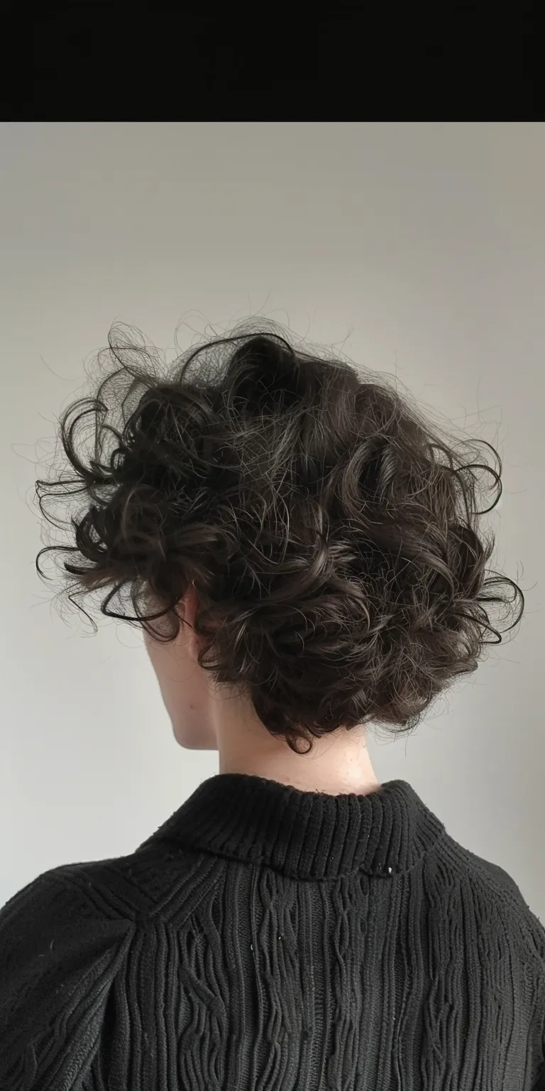 fluffy hair style Digital perm, Asymmetric cut, Ringlets, Layered hair, Short brush cut