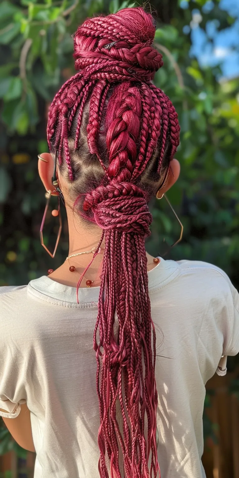 burgundy knotless braids Hair twists, Waterfall braids, Crochet Boho French twist