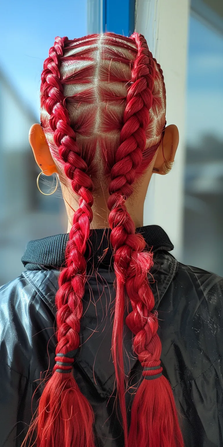 red knotless braids French braid, Waterfall braids, Braid, Cornrows, twist