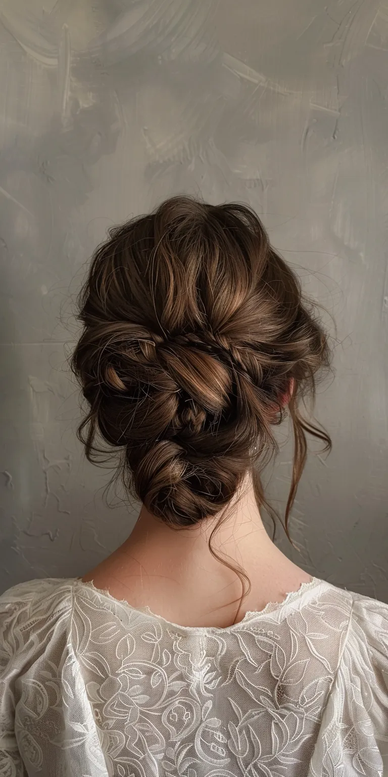 hair bun styles Chignon, Updo, French braid, twist, Milkmaid braid