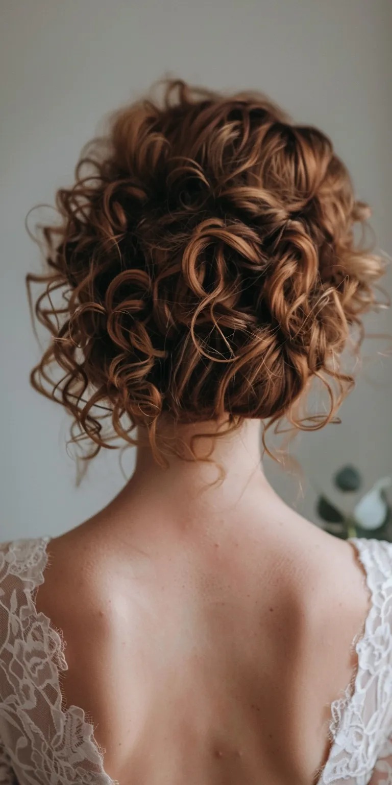 curly hair wedding styles Updo, Milkmaid braid, Chignon, Digital perm, Ringlets