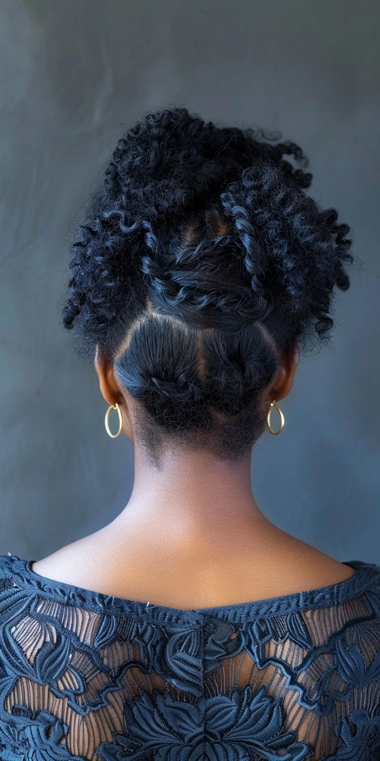 natural hairstyles French twist, Updo, Afro puffs, Digital perm, Chignon