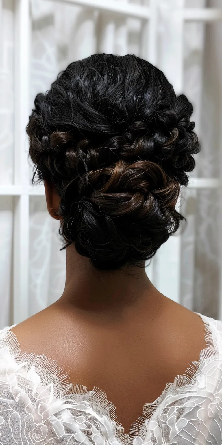 updo hairstyles for black hair Updo, Chignon, French twist, Finger wave, Milkmaid braid