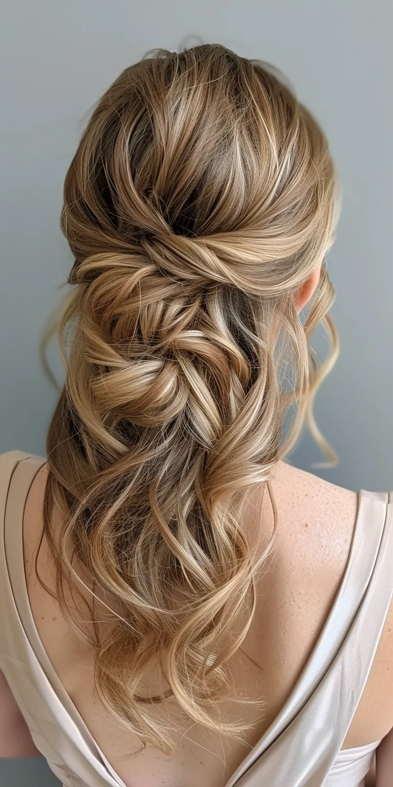 half up hairstyles Waterfall braids, Updo, French braid, twist, Boho braids