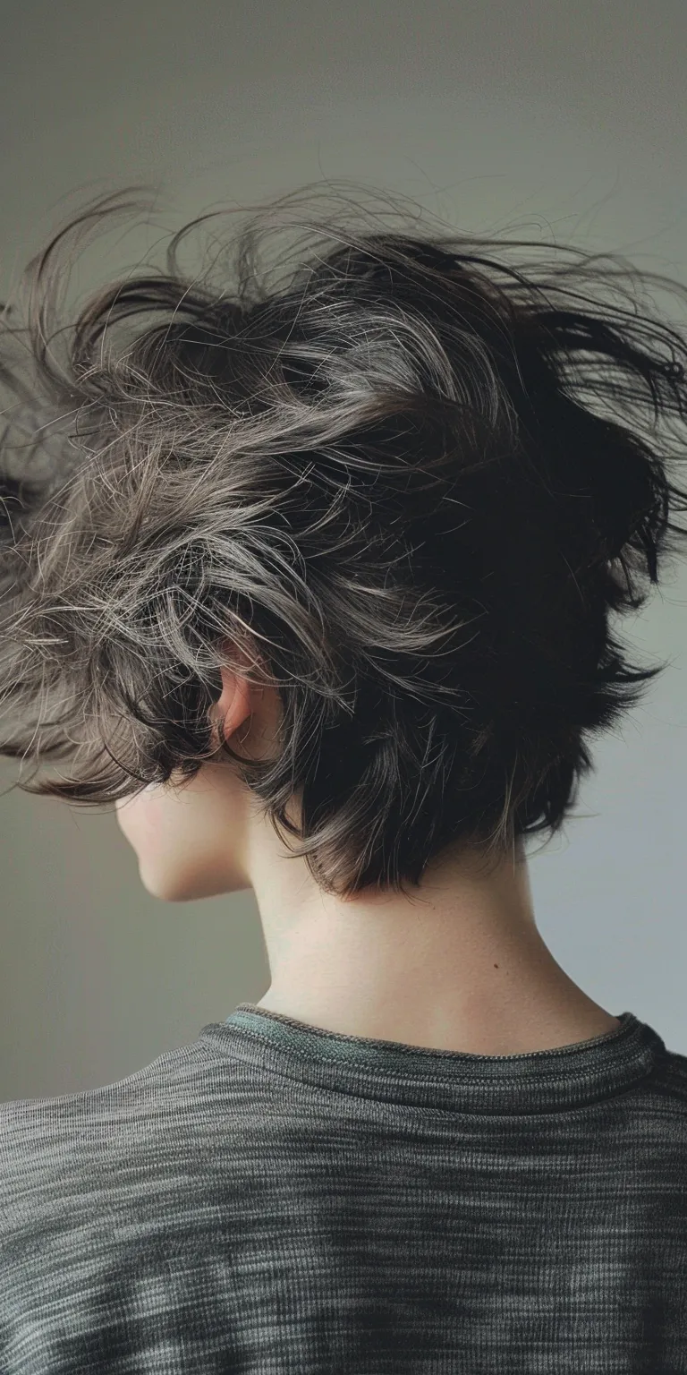 messy hair style Asymmetric cut, Layered hair, Feathered Chignon, Pixie cut