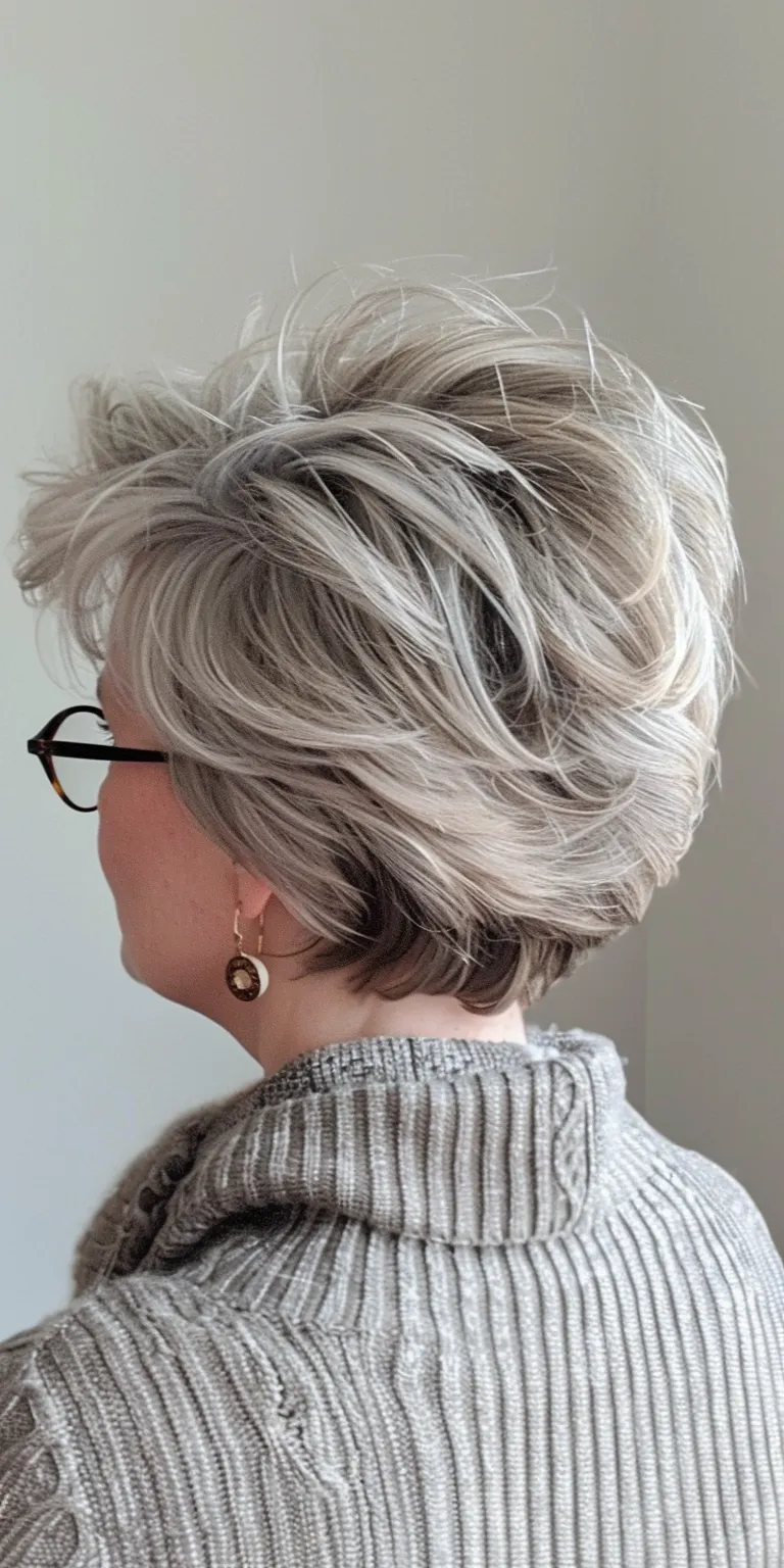 hairstyles for over 50 with glasses Asymmetric cut, Updo, Layered hair, Digital perm, Pompadour