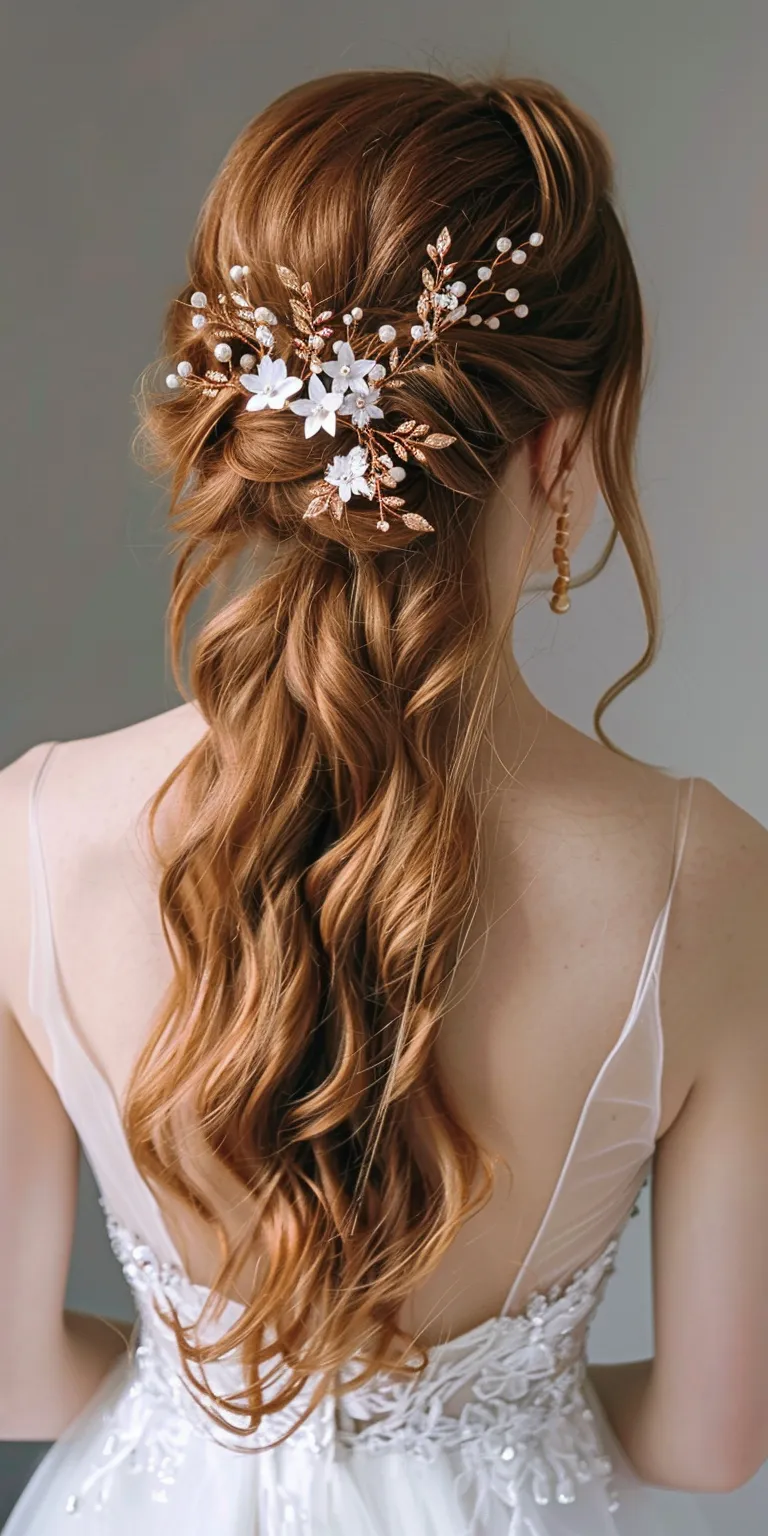 bridal hairstyles for long hair Milkmaid braid, Boho braids, Waterfall Updo, French twist