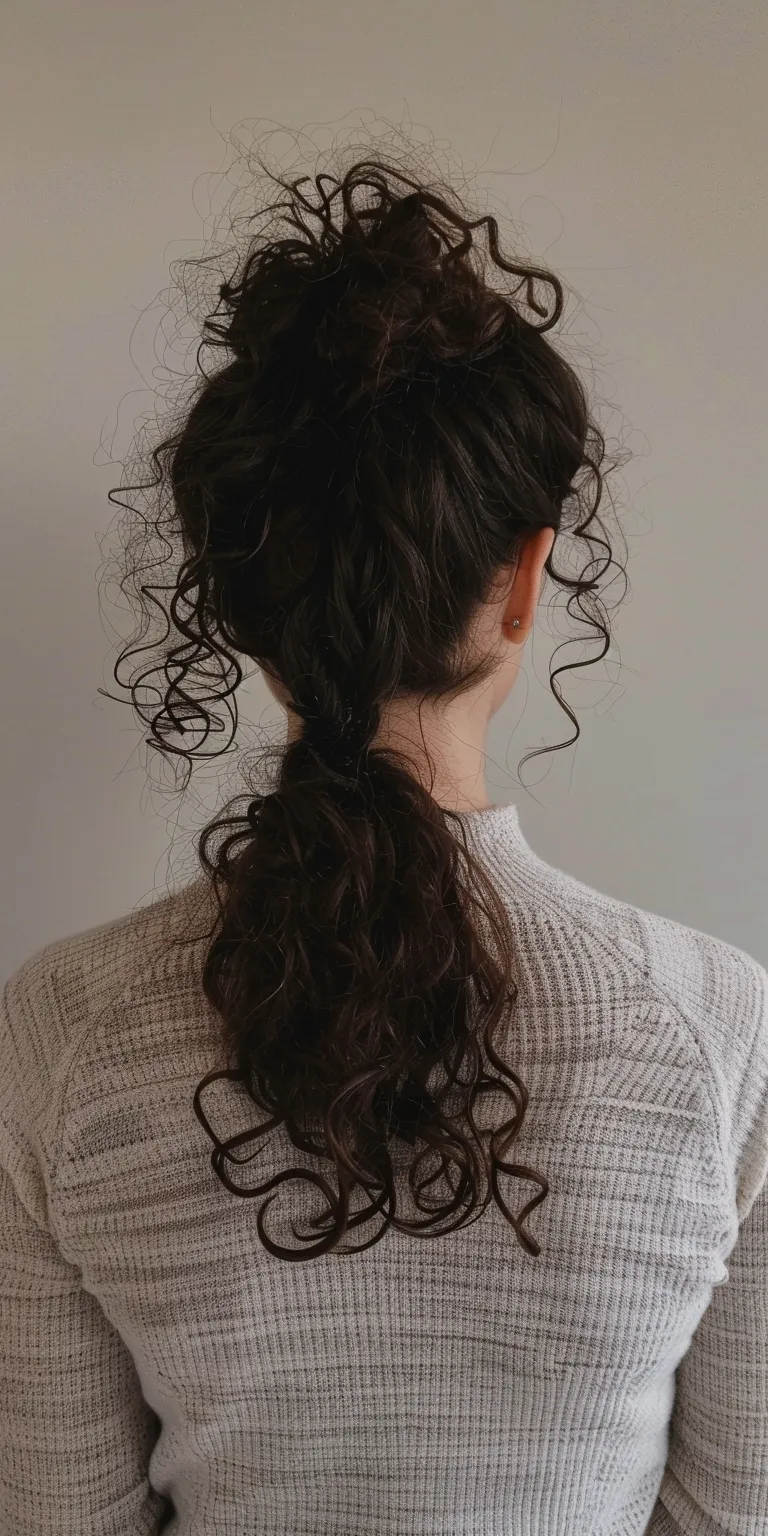 curly ponytail hairstyles Digital perm, Milkmaid braid, Ringlets, Updo, Layered hair