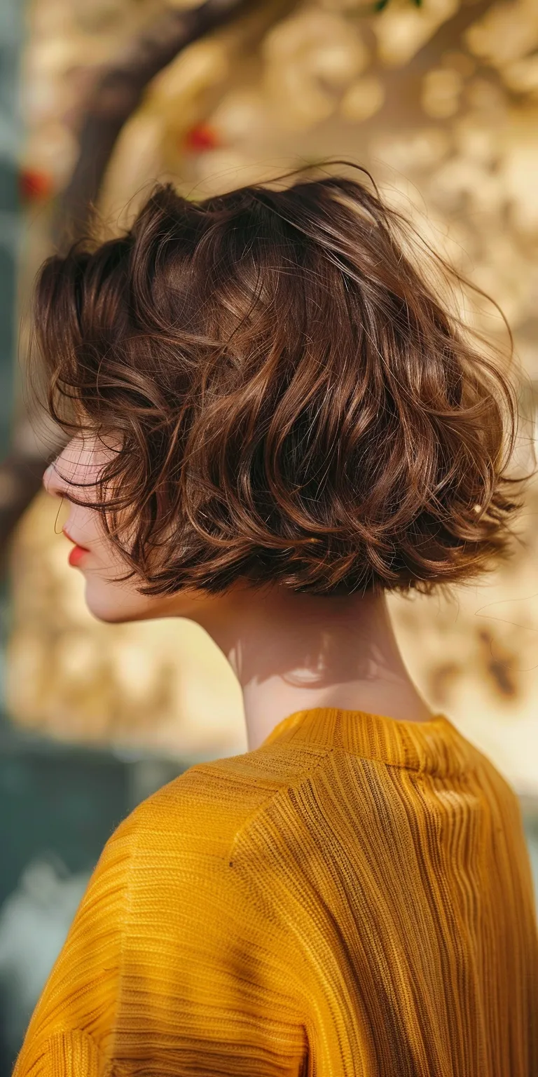 short haircuts for wavy hair Asymmetric cut, Digital perm, Updo, Layered hair, Chignon