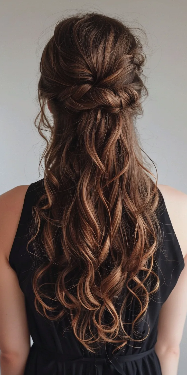 half ponytail hairstyles Updo, Waterfall braids, Boho Milkmaid braid, French twist