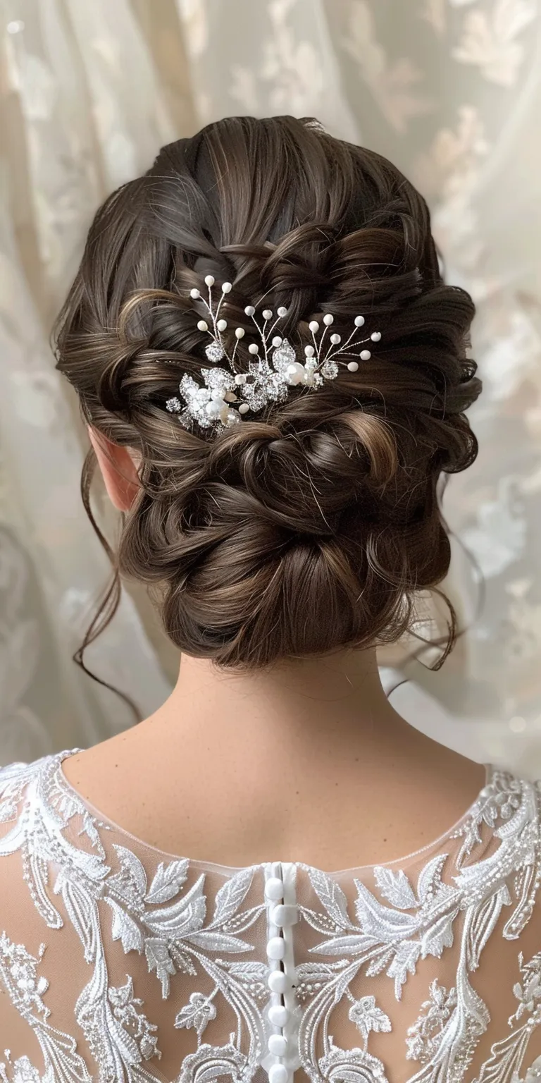 wedding hair styles Updo, Milkmaid braid, Waterfall braids, Chignon, Ballerina bun