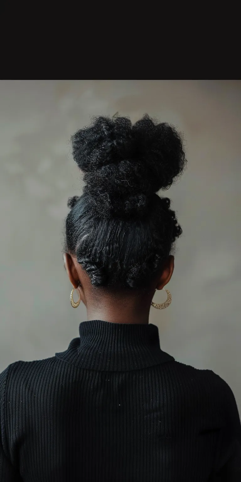 black natural hairstyles Afro puffs, Chignon, Updo, French twist, Pompadour