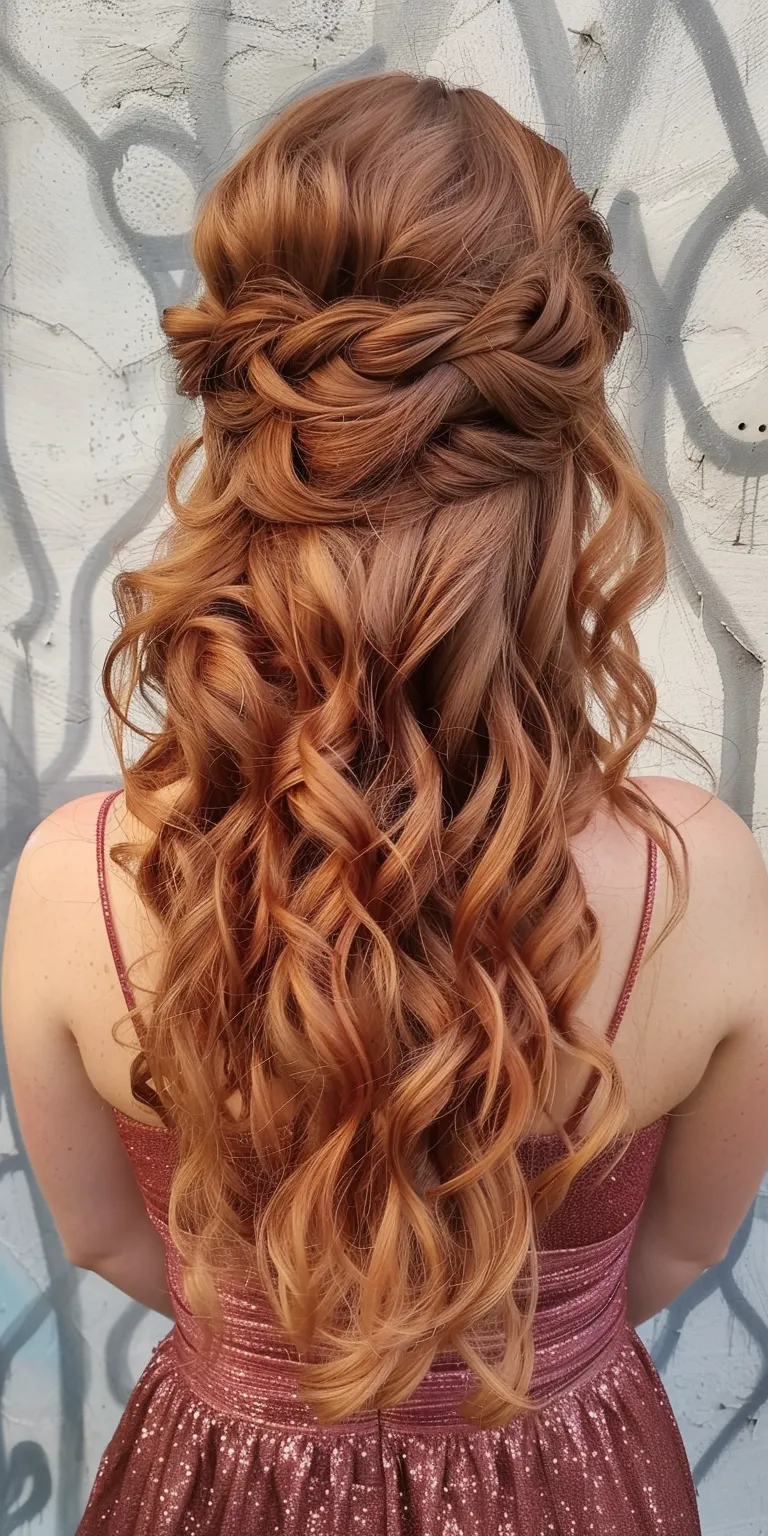 curled hair styles Waterfall braids, Updo, Digital perm, French braid, Boho braids