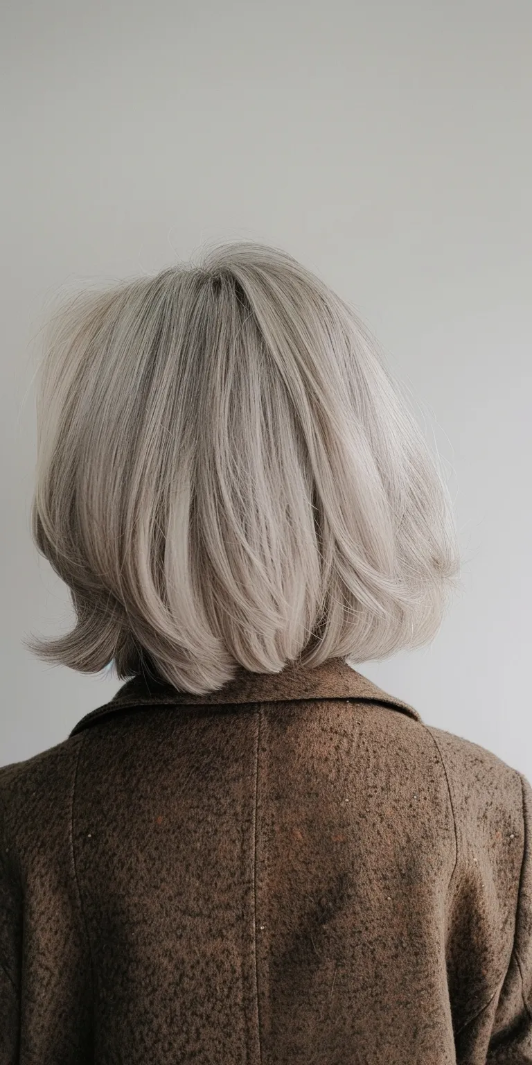 hairstyles for women over 60 Asymmetric cut, Digital perm, Layered hair, Short brush Bob cut