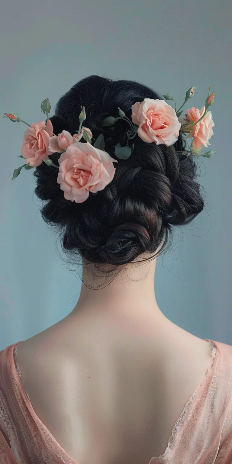 rose hairstyle Updo, Japanese women's hairstyles, Milkmaid braid, Ballerina bun, Chignon