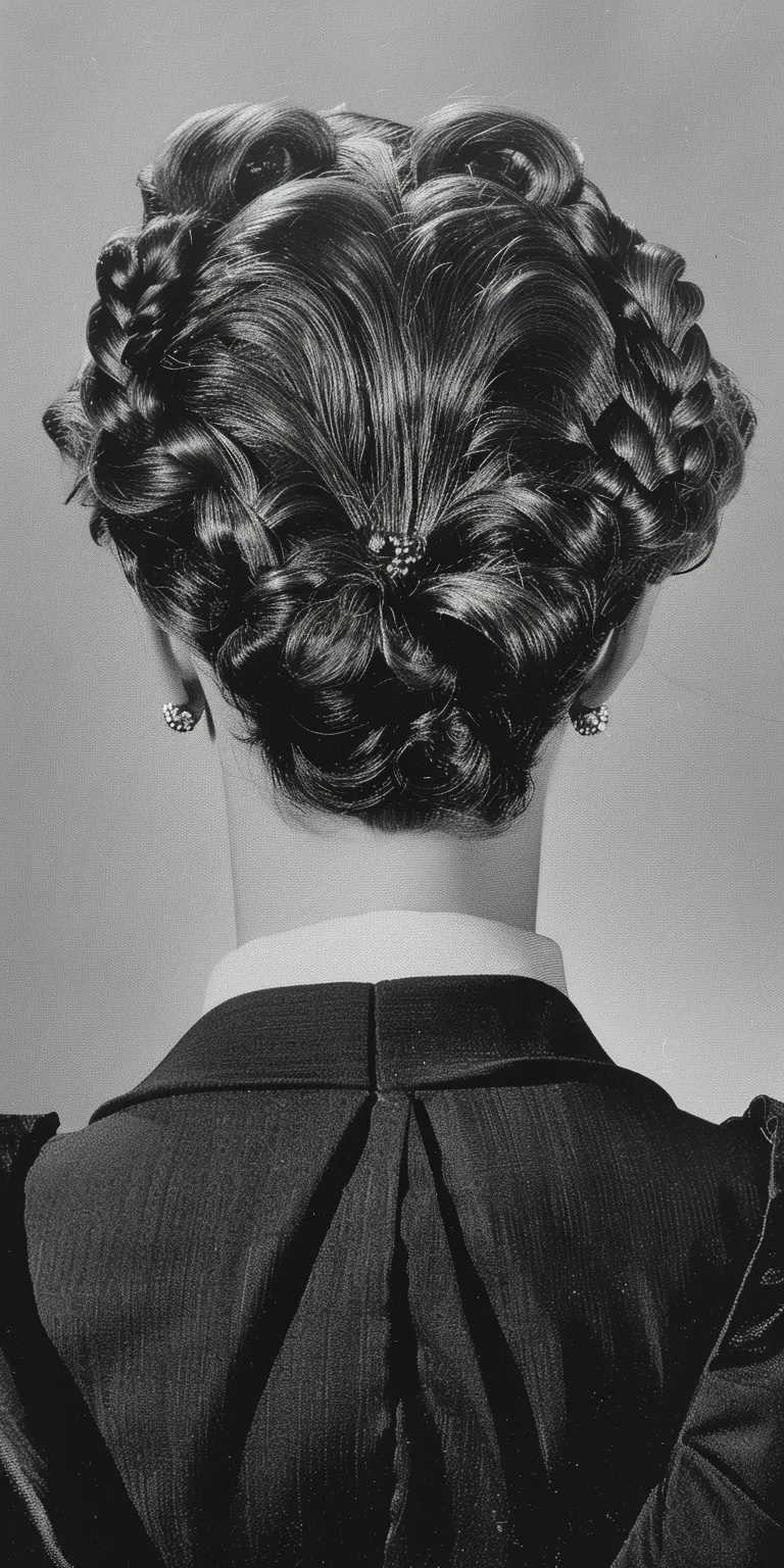 1950 hairstyles Finger wave, Chignon, Updo, Milkmaid braid, French twist