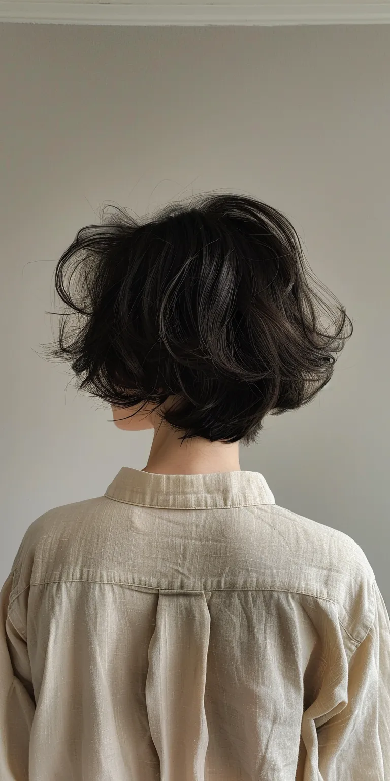 tomboy hairstyle Asymmetric cut, Japanese women's hairstyles, Layered hair, Chignon, Digital perm