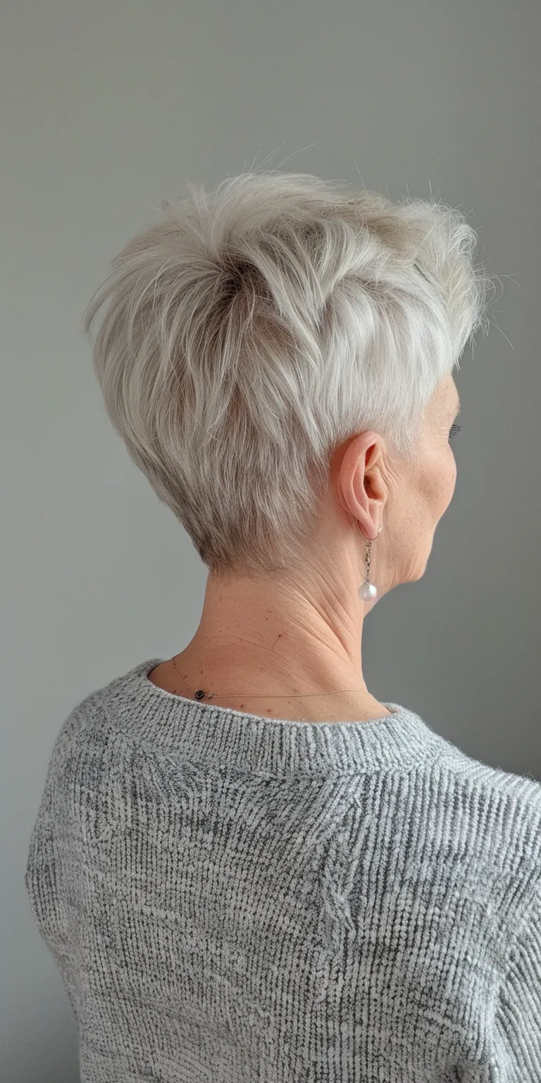 pixie haircuts for older women Asymmetric cut, Short brush Pixie Tonsure, Digital perm