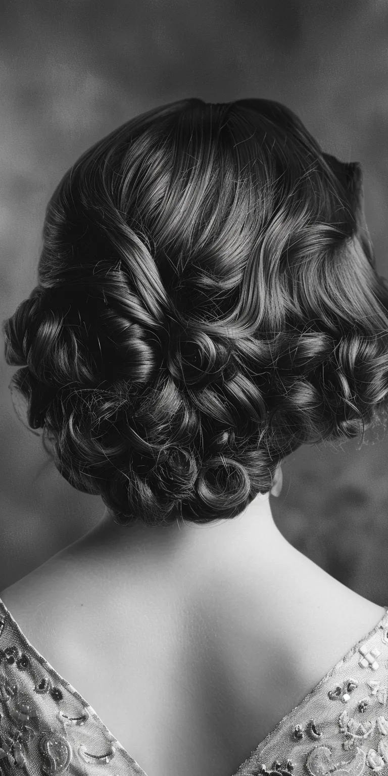 20s hairstyles Chignon, Milkmaid braid, Updo, Finger wave, Ringlets