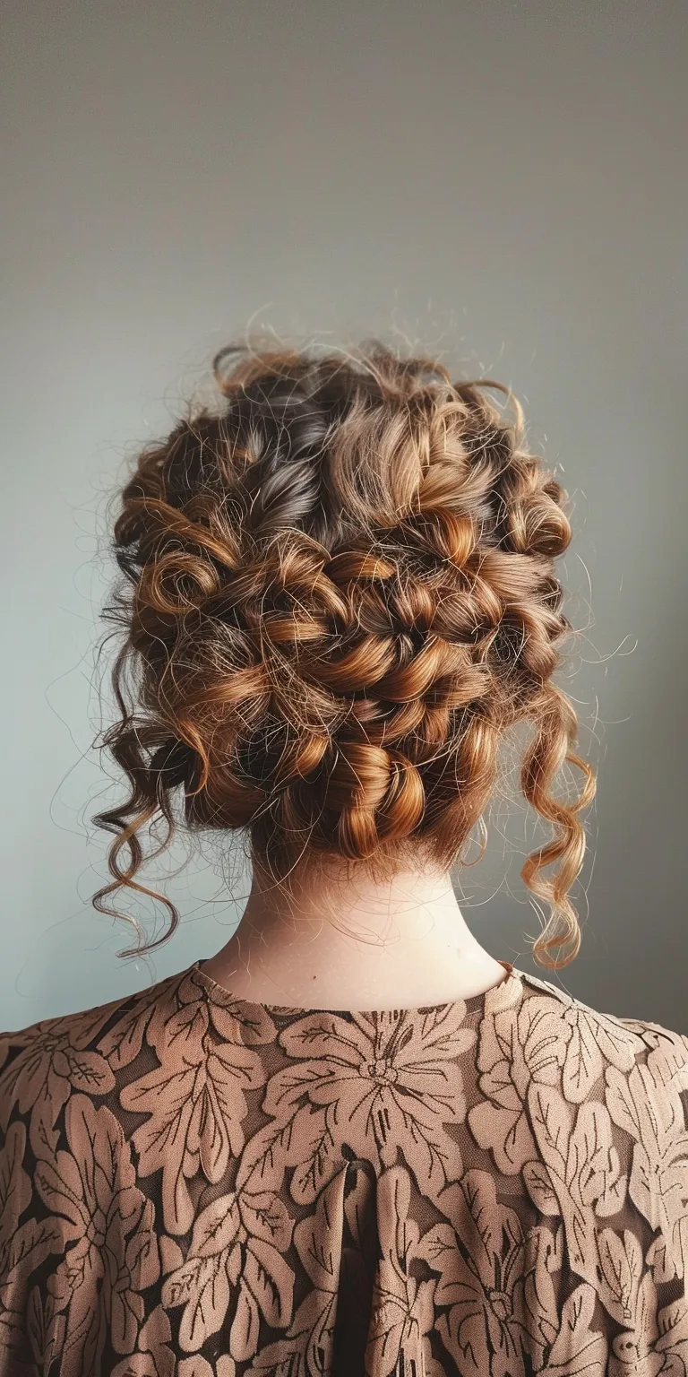 hairstyles for curly hair Updo, Milkmaid braid, Waterfall braids, Boho French braid