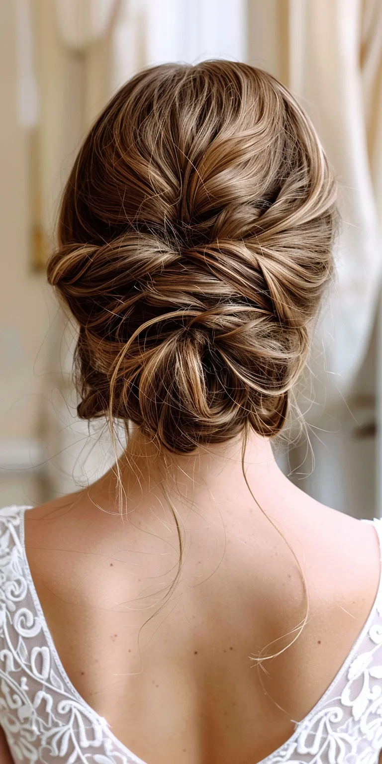 bridal hairstyles Chignon, Updo, French twist, braid, Waterfall braids