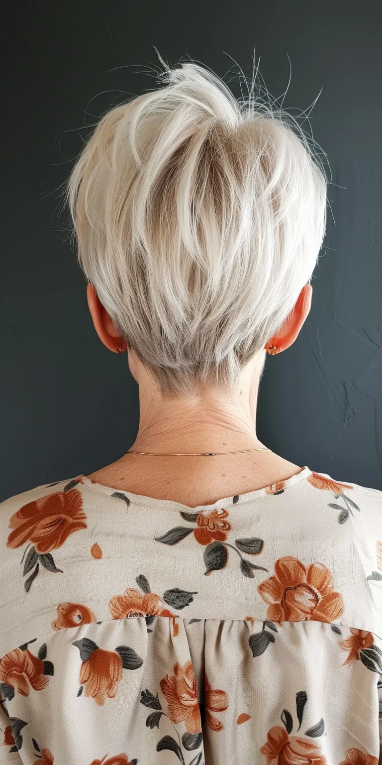 short hairstyles for mature women Short brush cut, Asymmetric Pompadour, Pixie Digital perm