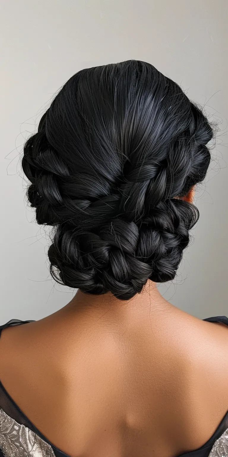 updo hairstyles for black hair Updo, French twist, Chignon, Waterfall braids, Milkmaid braid