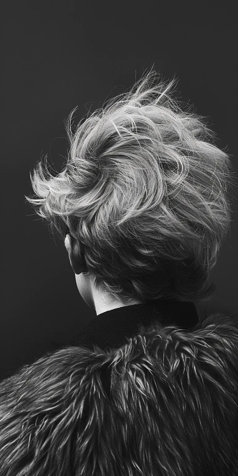 fluffy hair style Chignon, Updo, Bouffant, Feathered hair, Asymmetric cut