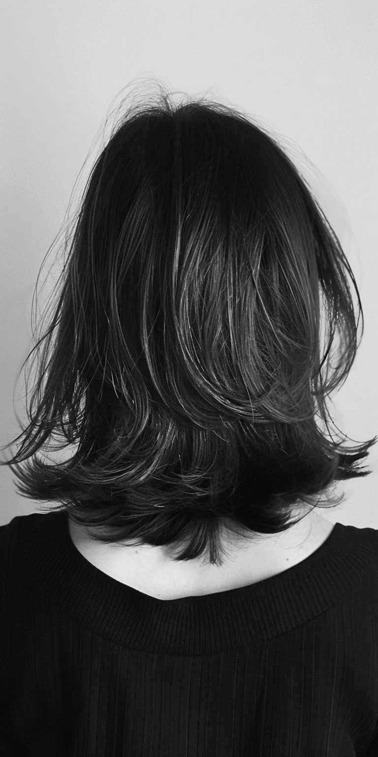 wispy bangs Asymmetric cut, Bob Short brush Digital perm, Layered hair