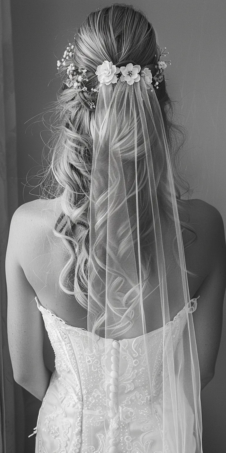 bridal hairstyles for long hair Waterfall braids, Boho Curtained hair, Updo, Feathered