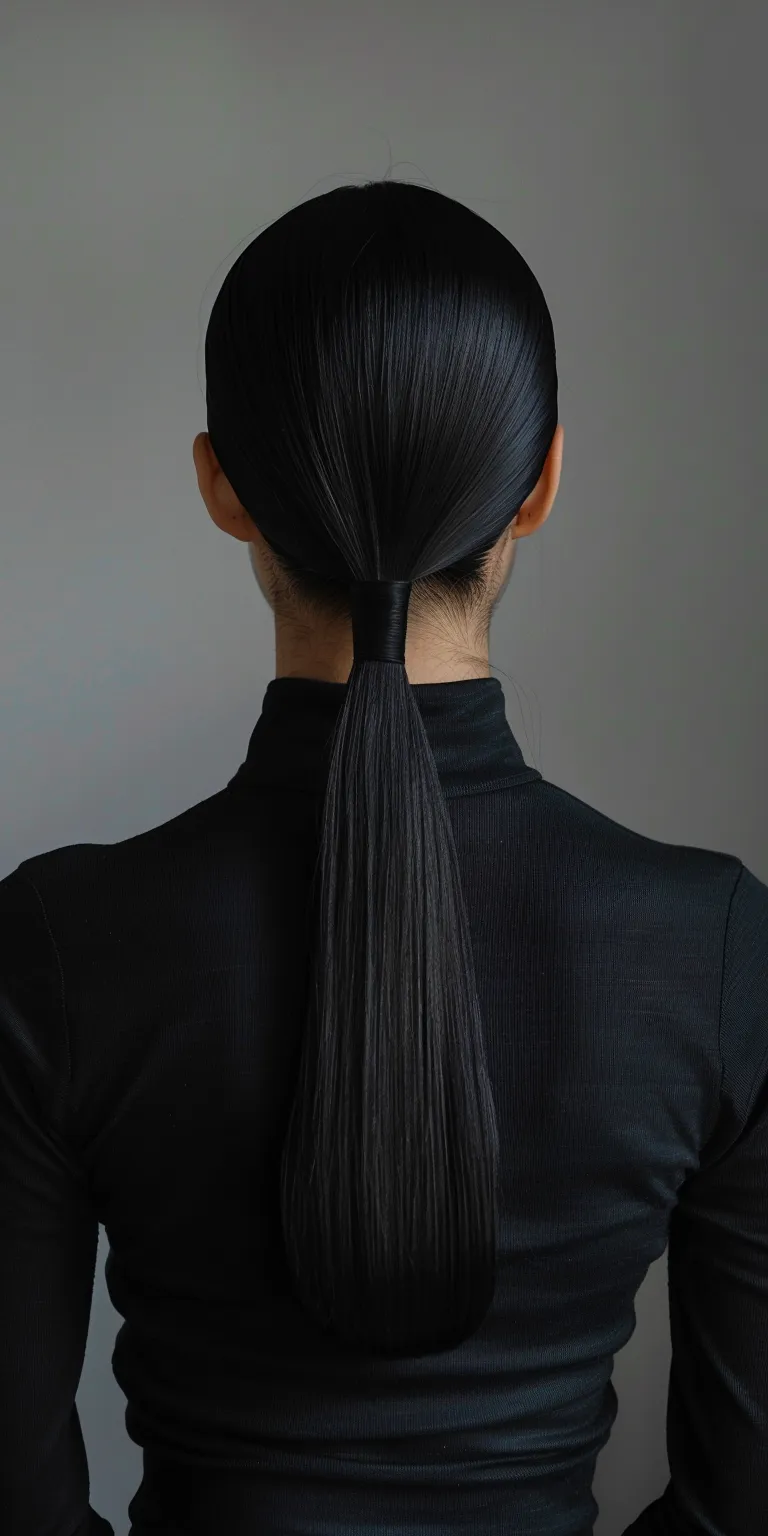 sleek ponytail Asymmetric cut, Japanese women's hairstyles, French twist, Ponytail, Layered hair